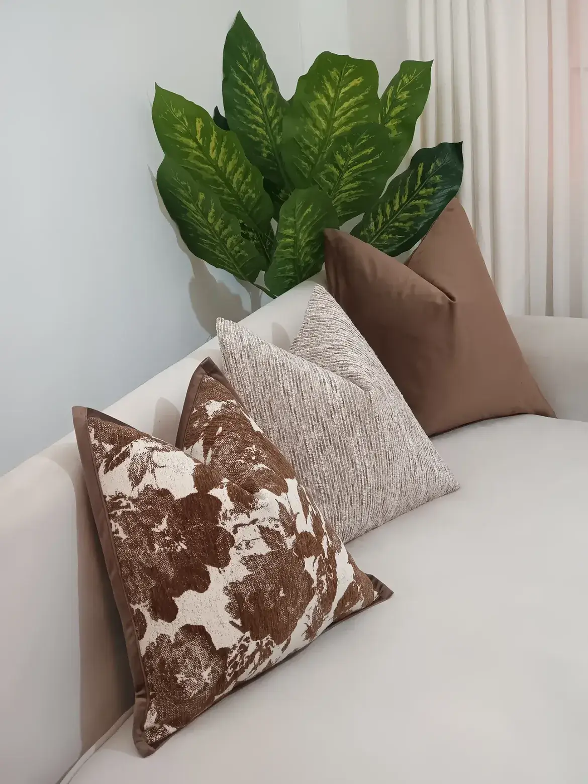 Taupe Floral Textured Throw Pillow Set Kenya - Image 3