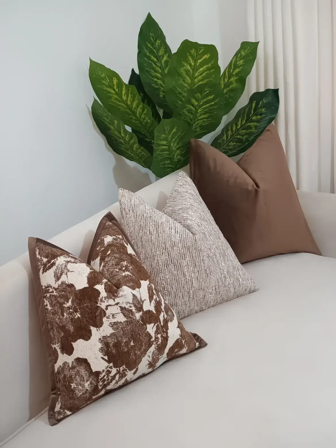 Taupe Floral Textured Throw Pillow Set Kenya - Image 2