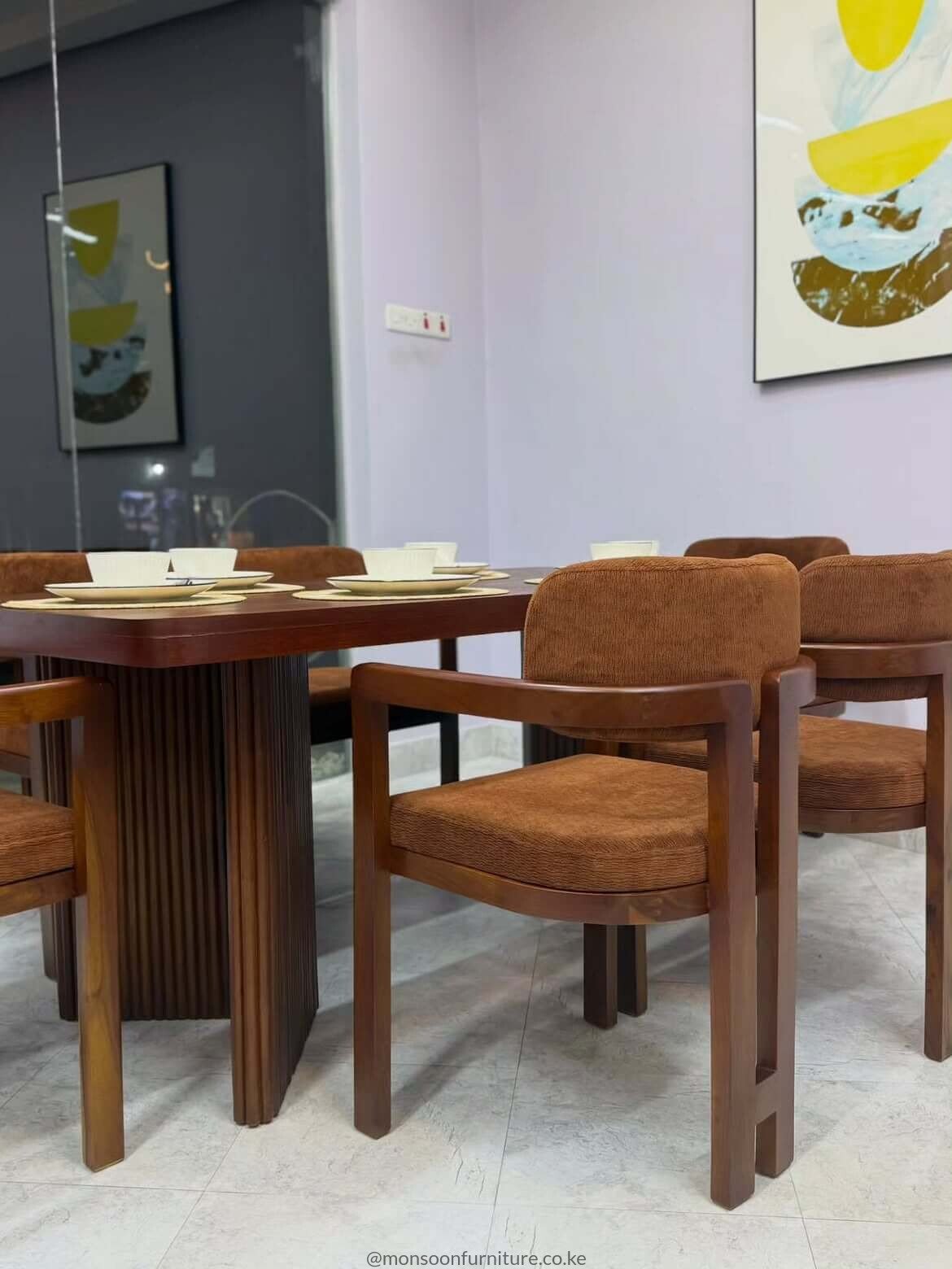 Walnut Brown 6 Seater Fluted Pedestal Dining Set Kenya - Image 2
