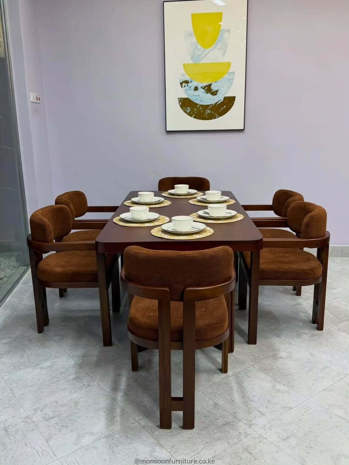 Walnut Brown 6 Seater Fluted Pedestal Dining Set Kenya - Image 3