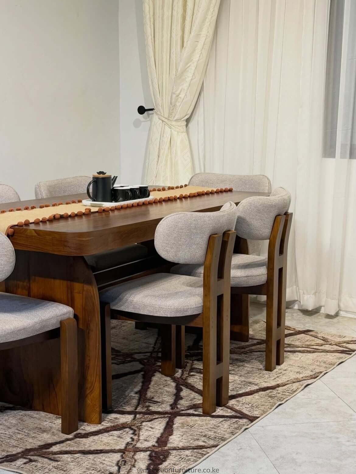 Walnut Modern 6 Seater Sculptural Dining Set Kenya - Image 2
