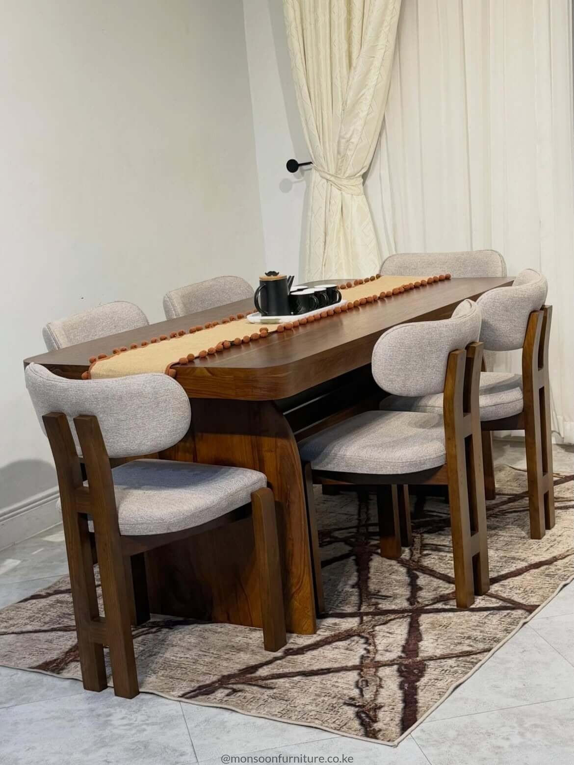 Walnut Modern 6 Seater Sculptural Dining Set Kenya - Image 3
