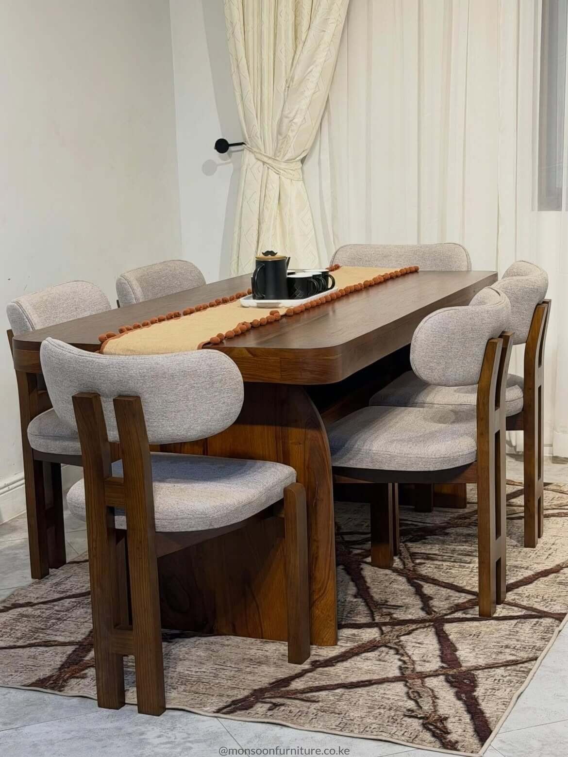 Walnut Modern 6 Seater Sculptural Dining Set Kenya - Image 5
