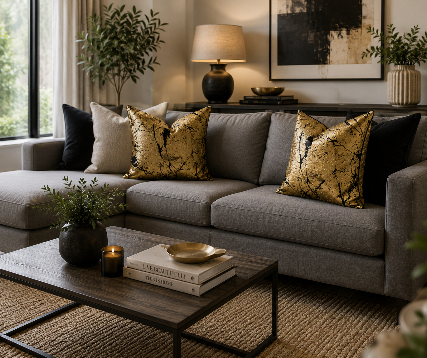 Black Gold Sheen Throw Pillow Kenya - Image 2