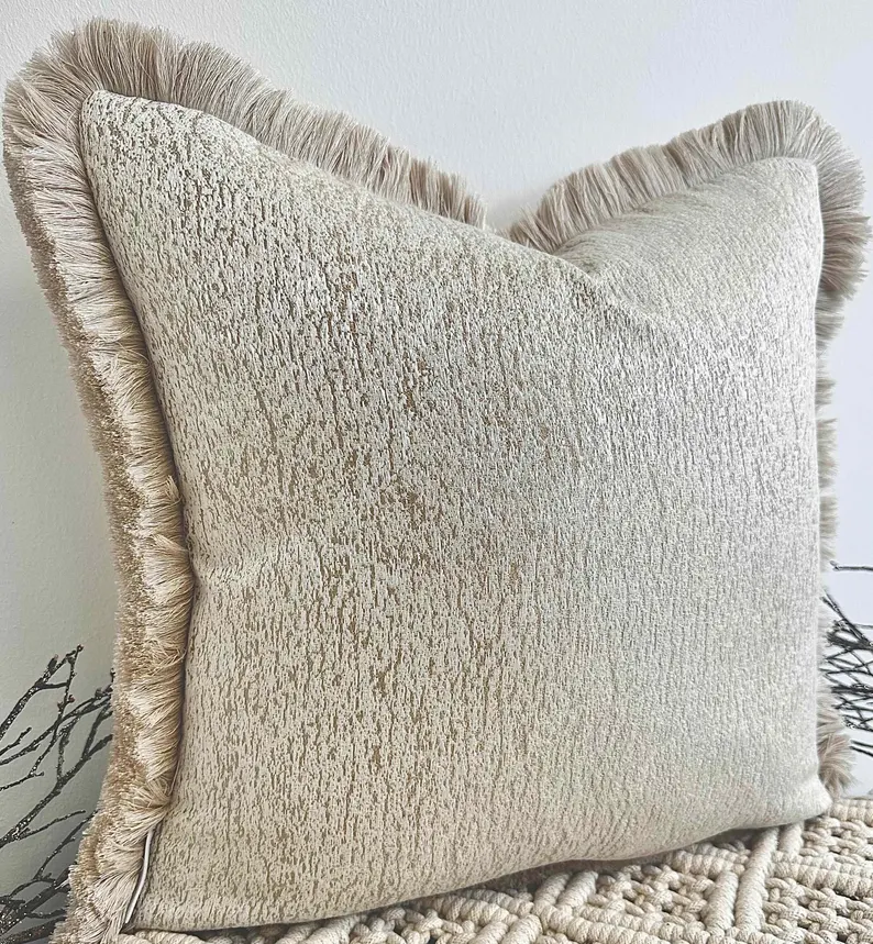 Valencia Cream Textured Fringe Throw Pillow Kenya - Image 4