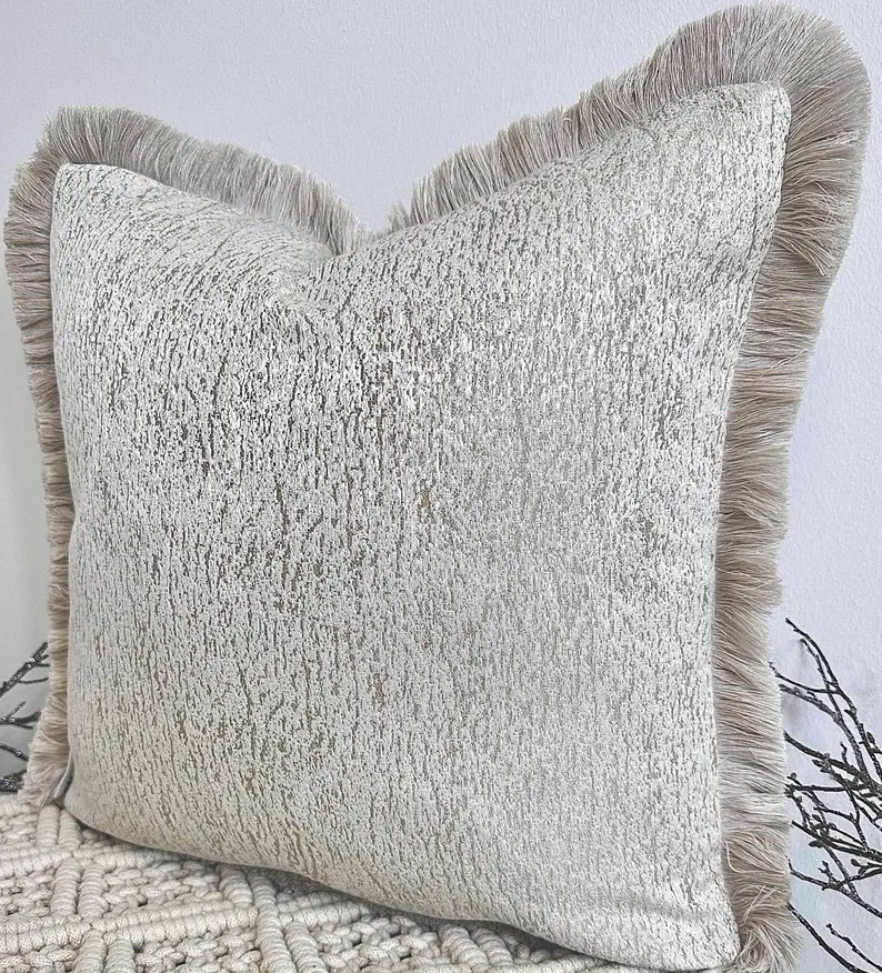 Valencia Cream Textured Fringe Throw Pillow Kenya - Image 3