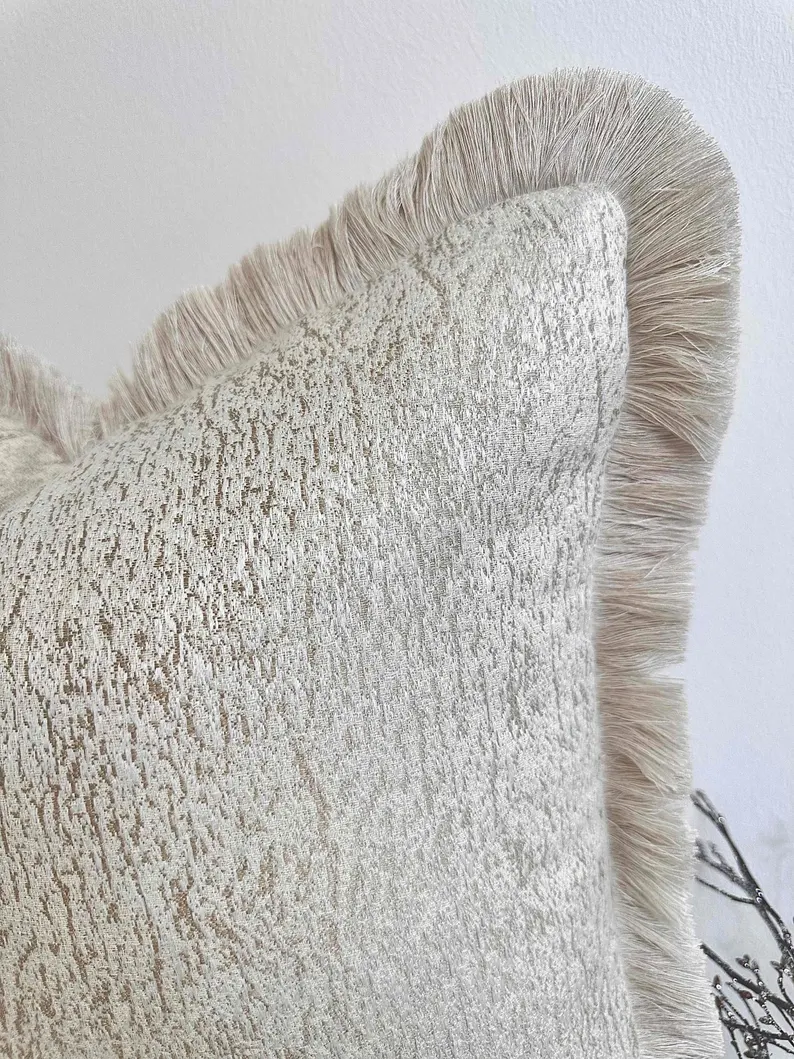 Valencia Cream Textured Fringe Throw Pillow Kenya - Image 2