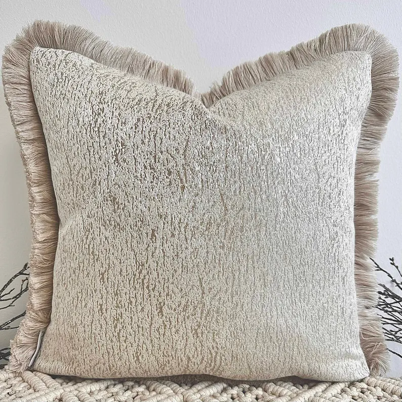 Valencia Cream Textured Fringe Throw Pillow Kenya