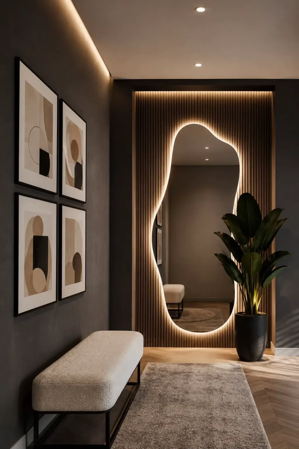 Full-length leaning dressing mirror in a Kenyan bedroom and living space