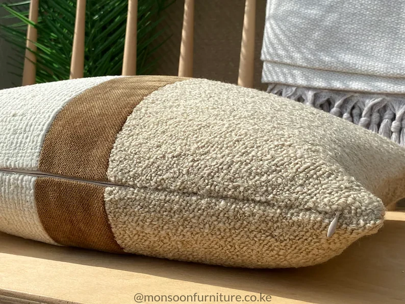 Ivory Brown Stripe Bouclé Throw Pillow Kenya - Image 5