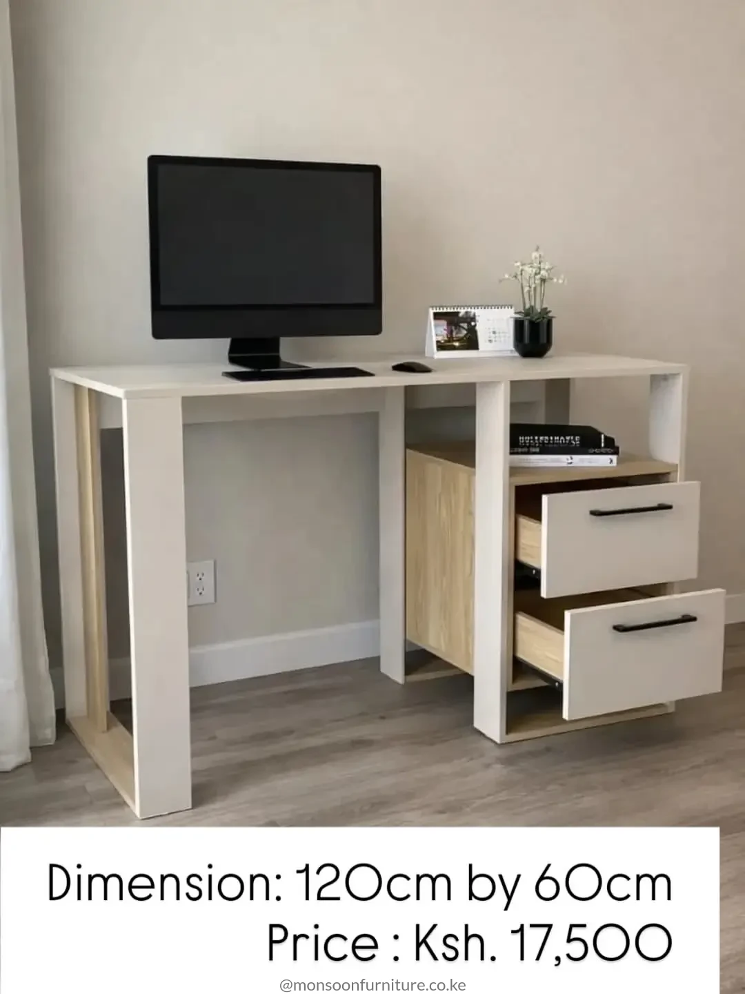 120cm White Study Desk with Two Drawers – Kenya - Image 3