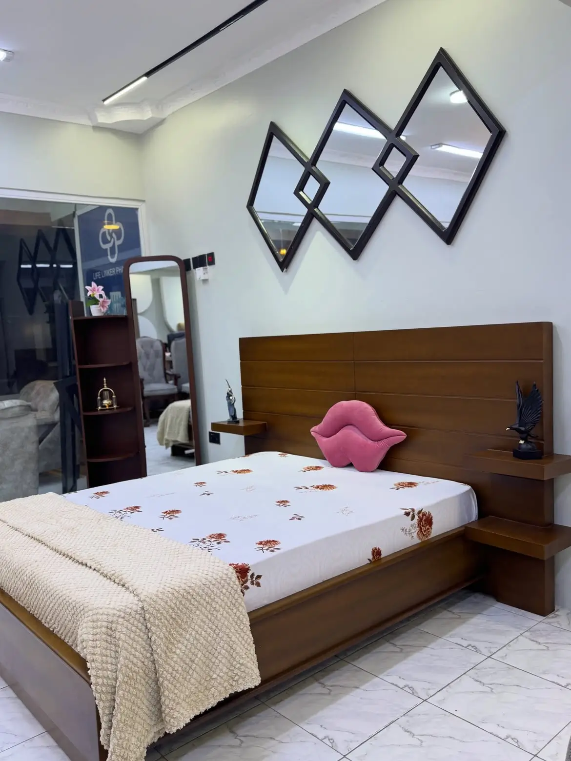 4×6 Walnut-Finish Wooden Bed with Wide Headboard | Kenya - Image 2