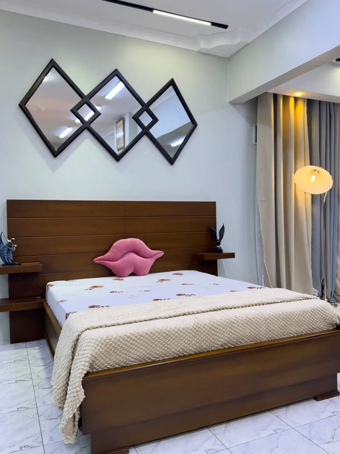 4×6 Walnut-Finish Wooden Bed with Wide Headboard | Kenya - Image 3