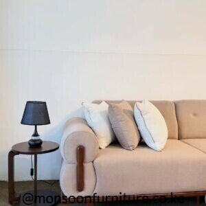 Beige bouclé 3+2 sofa set with wooden base for modern living rooms in Kenya