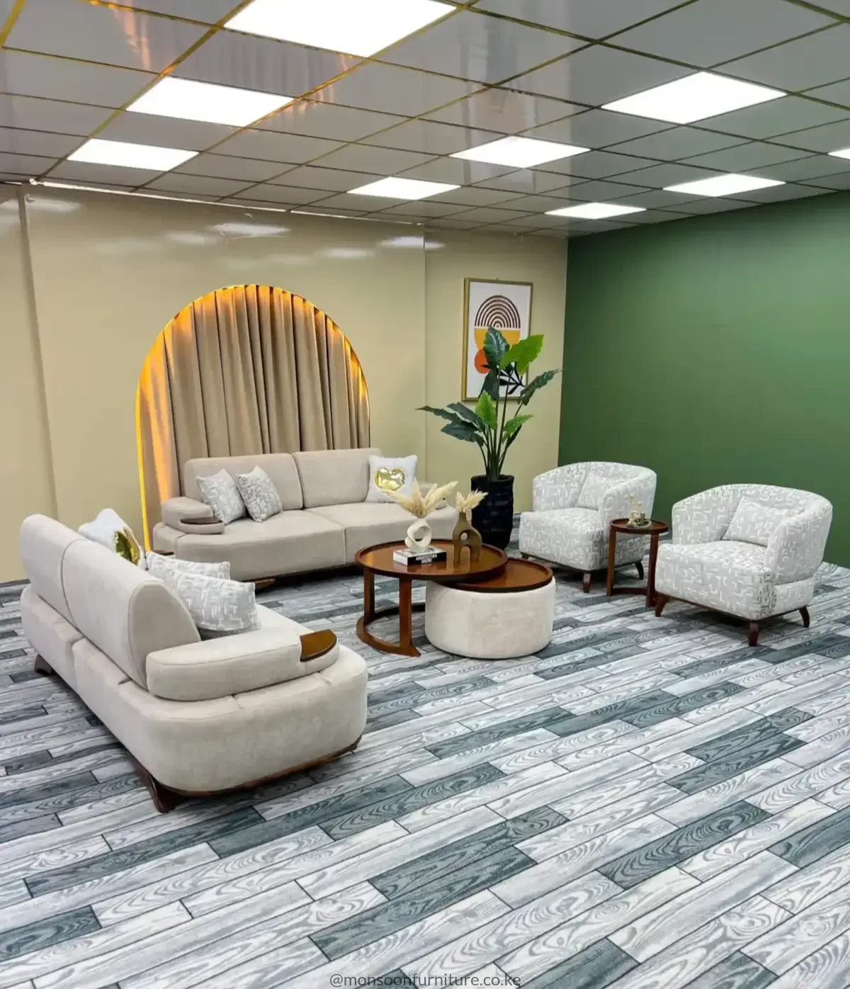 Beige Curved 3 Seater Sofa - Image 2