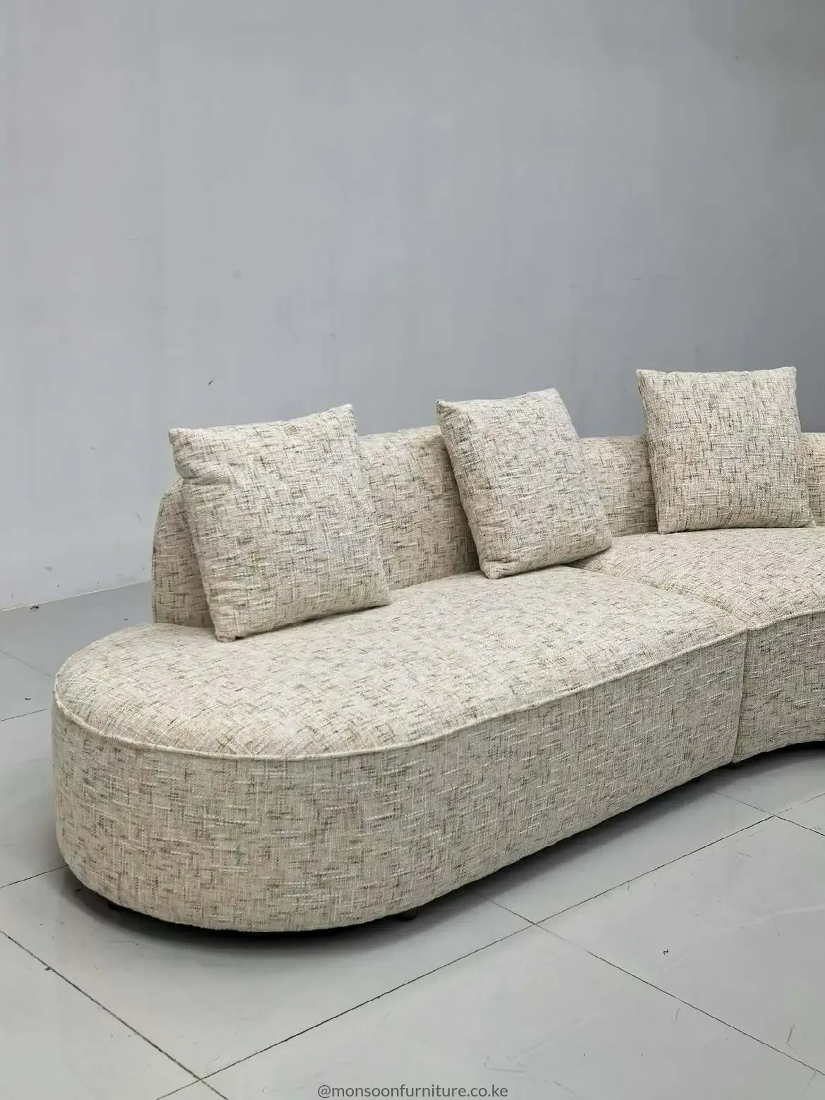 Beige Modular Sectional Sofa with Rounded End | Kenya - Image 2