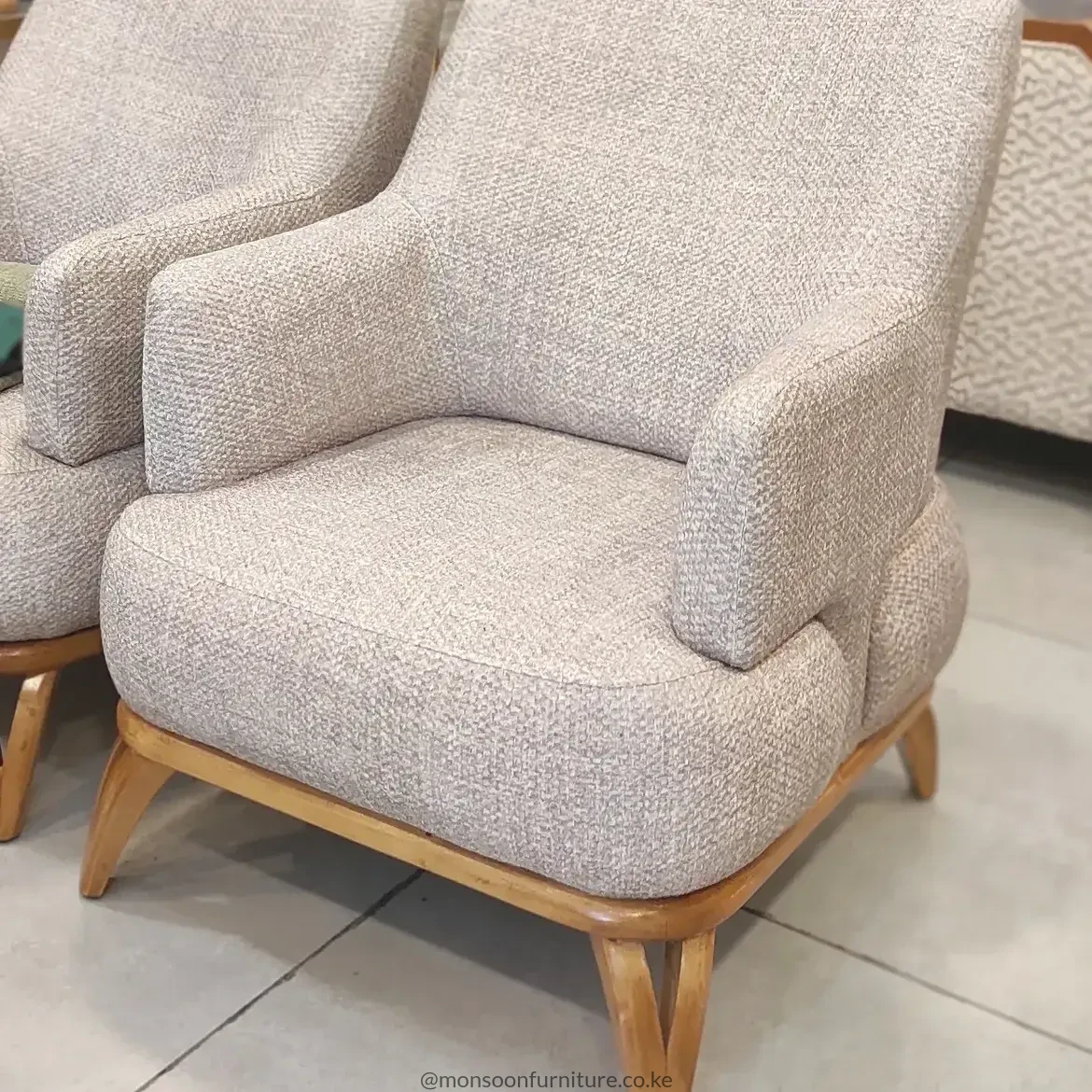 Beige Wraparound Sofa with Wood-Tone Base | Kenya - Image 3