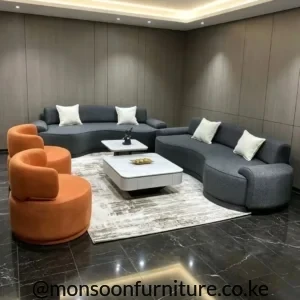 Charcoal curved 3-1-1 sofa set with swivel accent chairs for luxury living rooms in Kenya