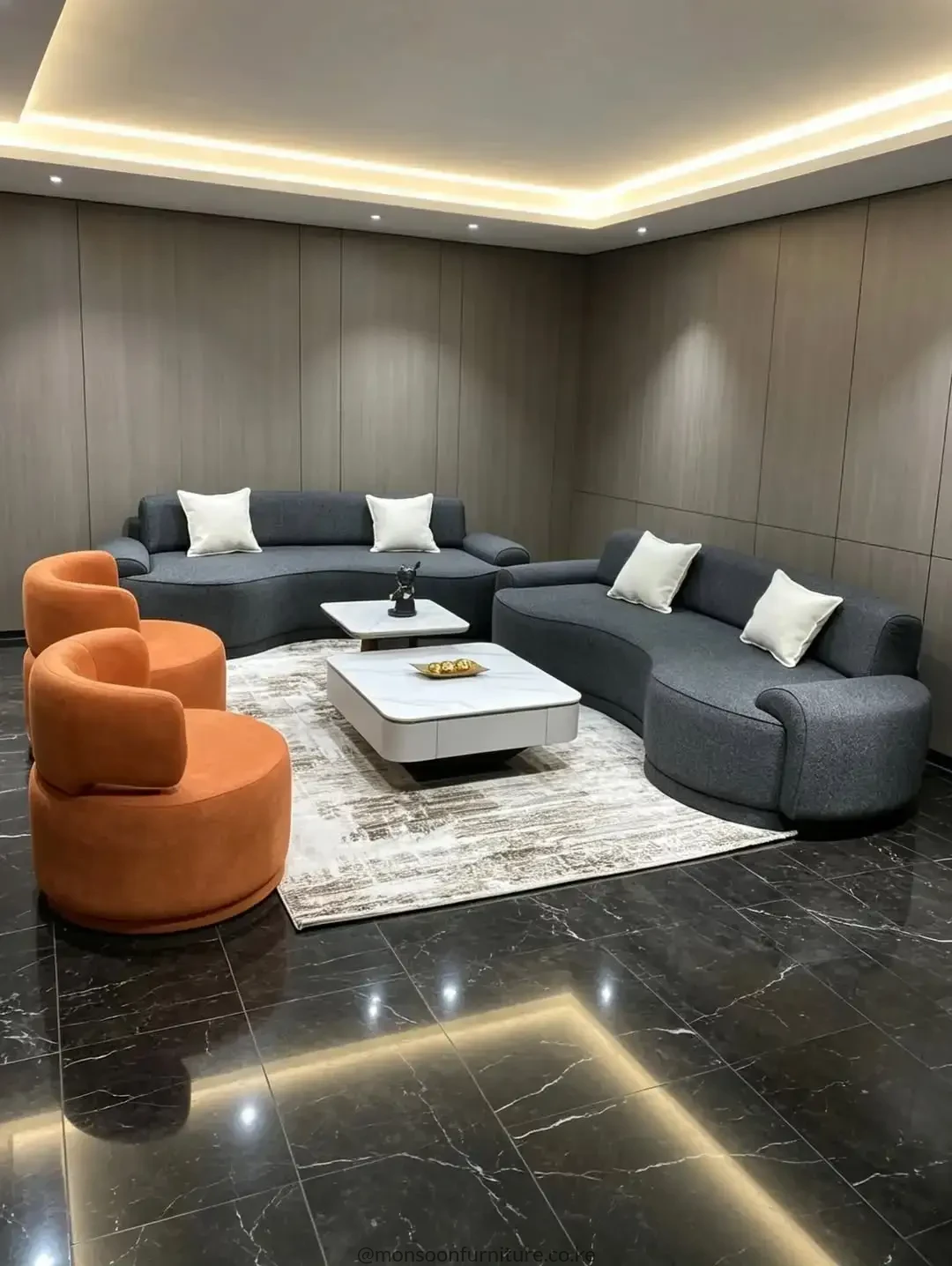 Charcoal curved 3-1-1 sofa set with swivel accent chairs for luxury living rooms in Kenya