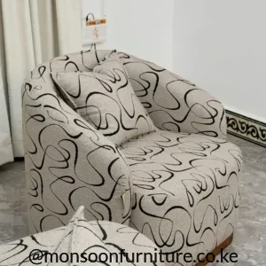 Cream abstract pattern accent chair with curved modern design for living rooms in Kenya