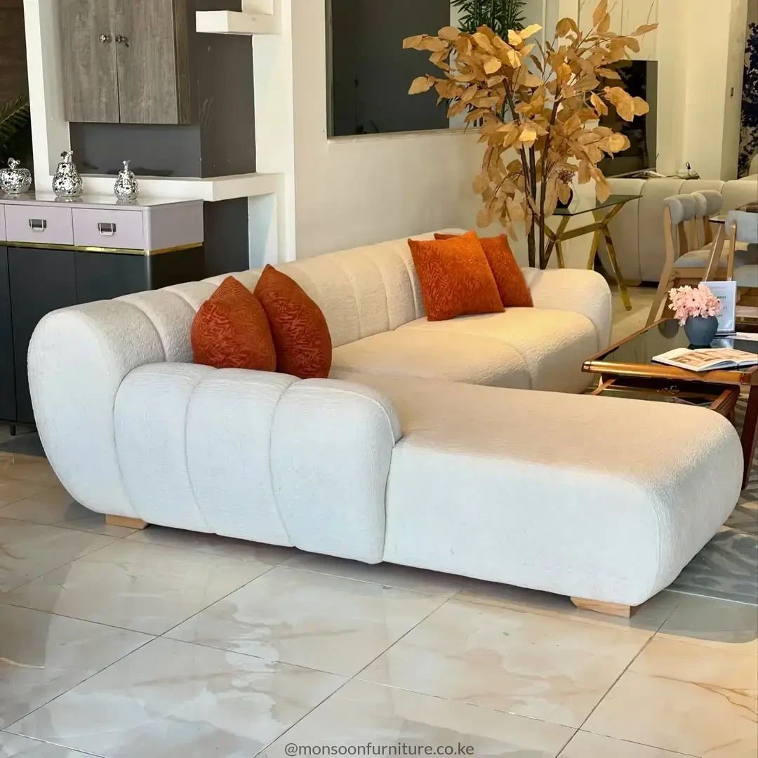 Cream Boucle L Shape Sofa with Chaise - Image 3