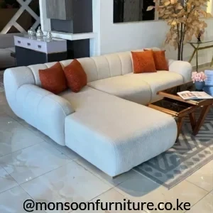 Cream boucle L shape sofa with chaise lounge for modern living rooms in Kenya