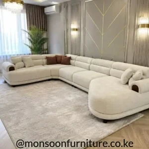 Cream U-shaped corner sofa measuring 4.5m by 2.6m in a modern living room