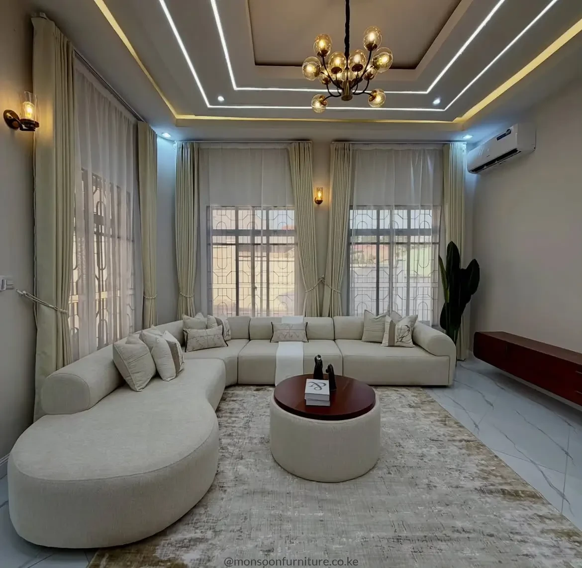 Cream U-Shaped Curved Modular Sofa Set Kenya - Image 2