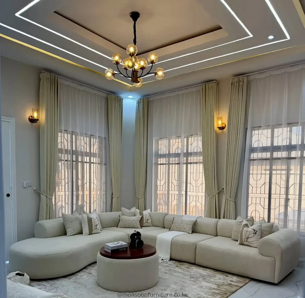 Cream U-Shaped Curved Modular Sofa Set Kenya - Image 3