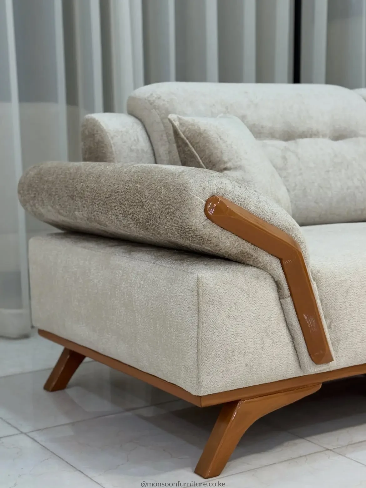 Cream Sofa with Brown-Tone Arm Accents | Kenya - Image 2