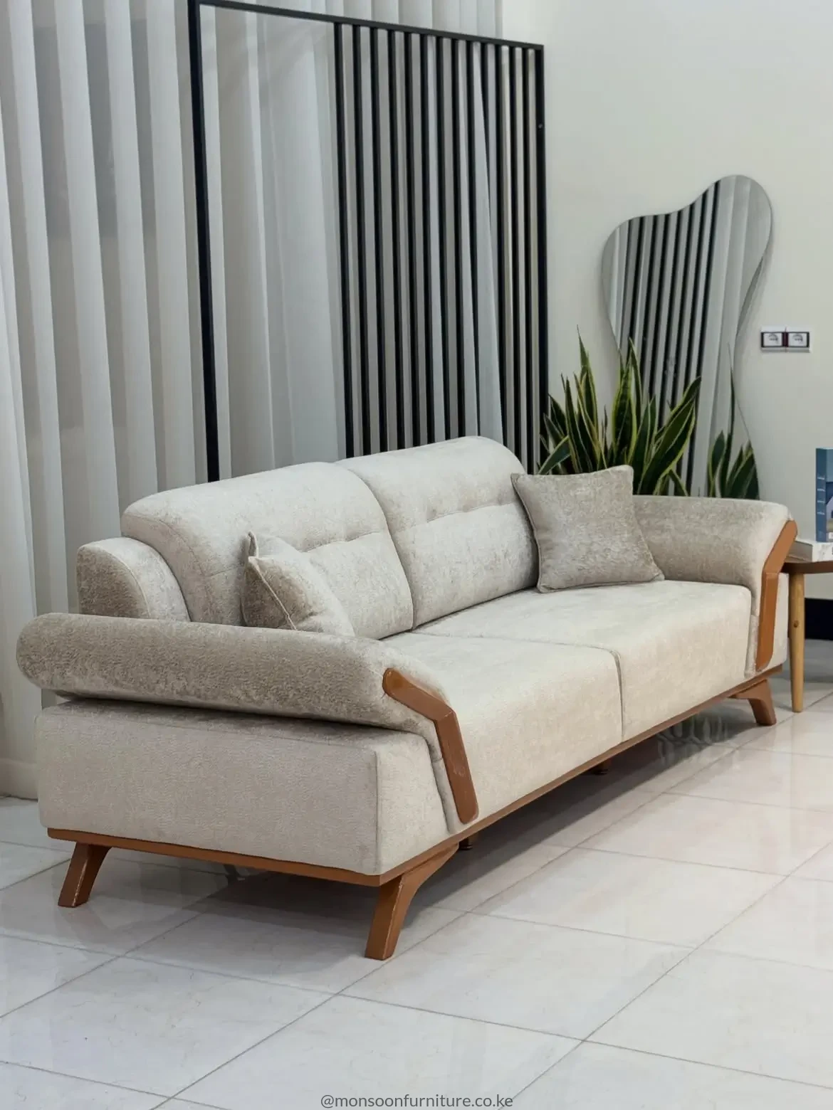 Cream Sofa with Brown-Tone Arm Accents | Kenya - Image 3