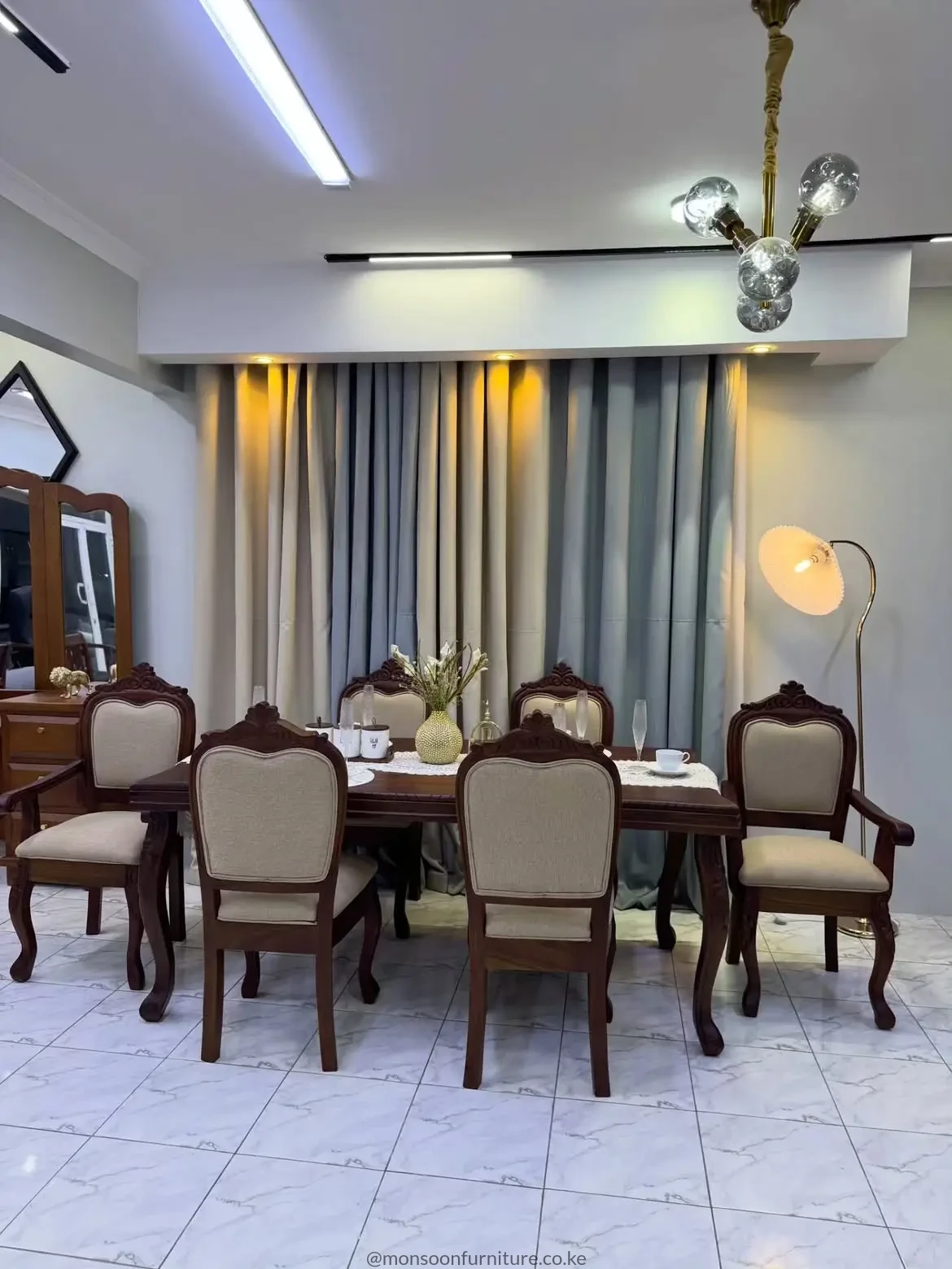 Dark Walnut 6 Seater Carved Wooden Dining Set Kenya - Image 2