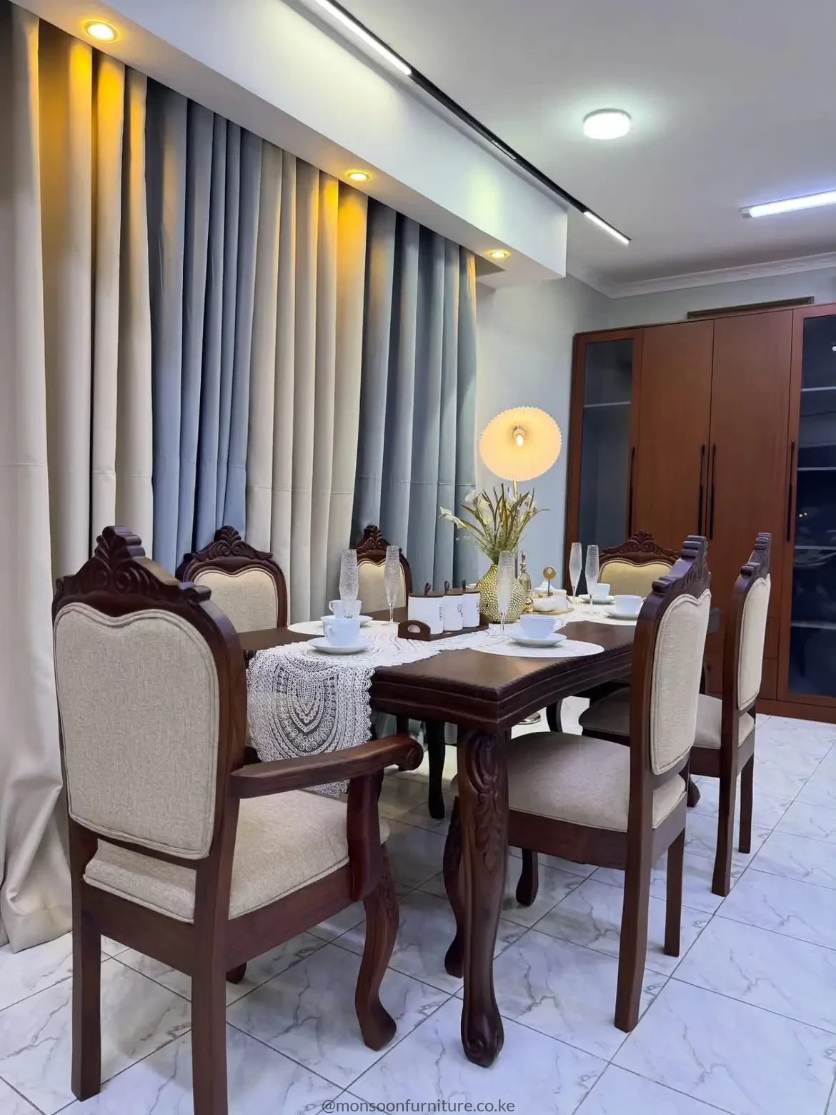 Dark Walnut 6 Seater Carved Wooden Dining Set Kenya - Image 3