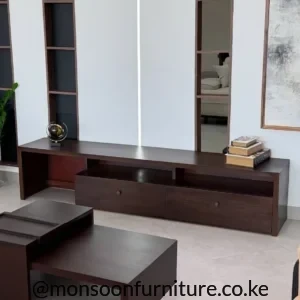 Dark walnut nested geometric coffee table for modern living rooms in Kenya