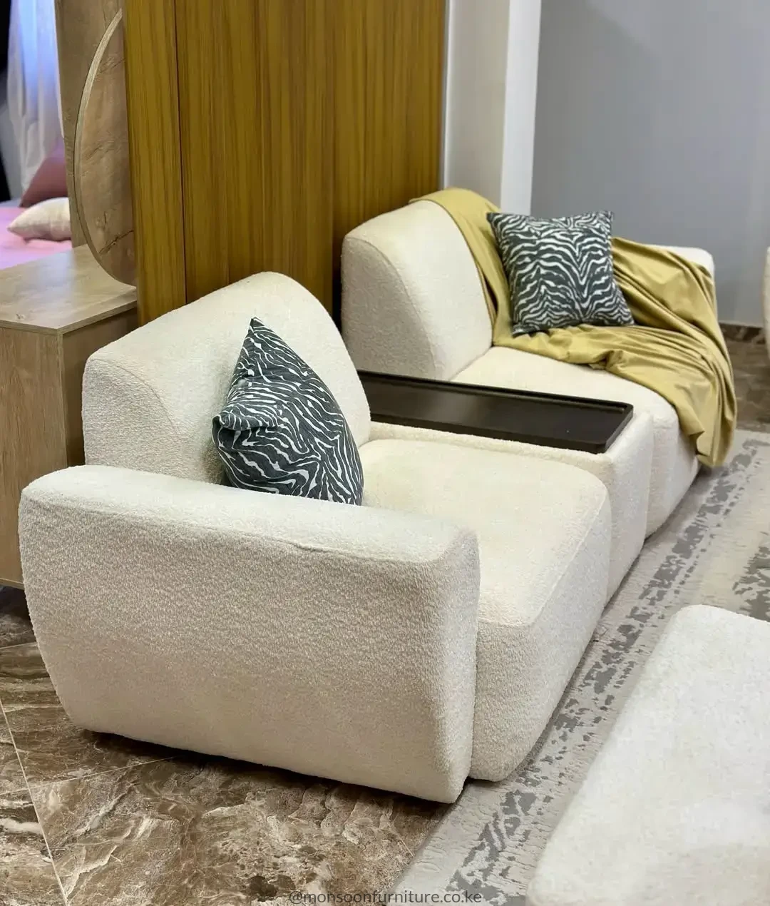 Ivory Bouclé 2 Seater Lounge Sofa - Image 2