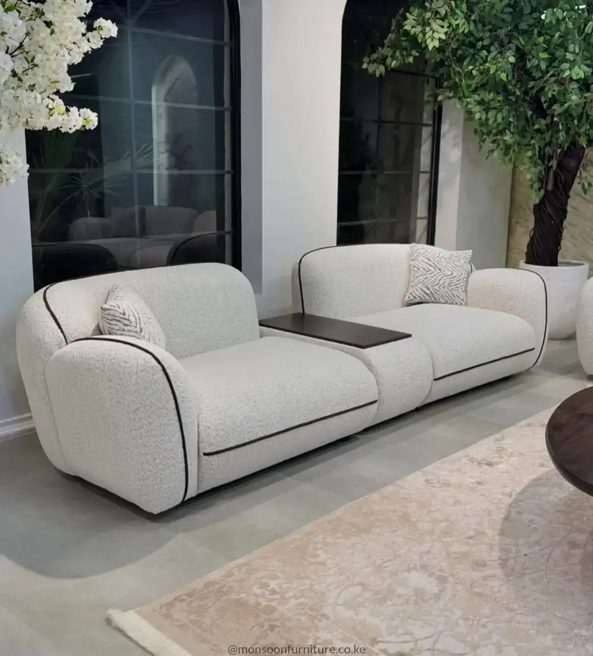Ivory Bouclé 3 Seater Curved Sofa - Image 3