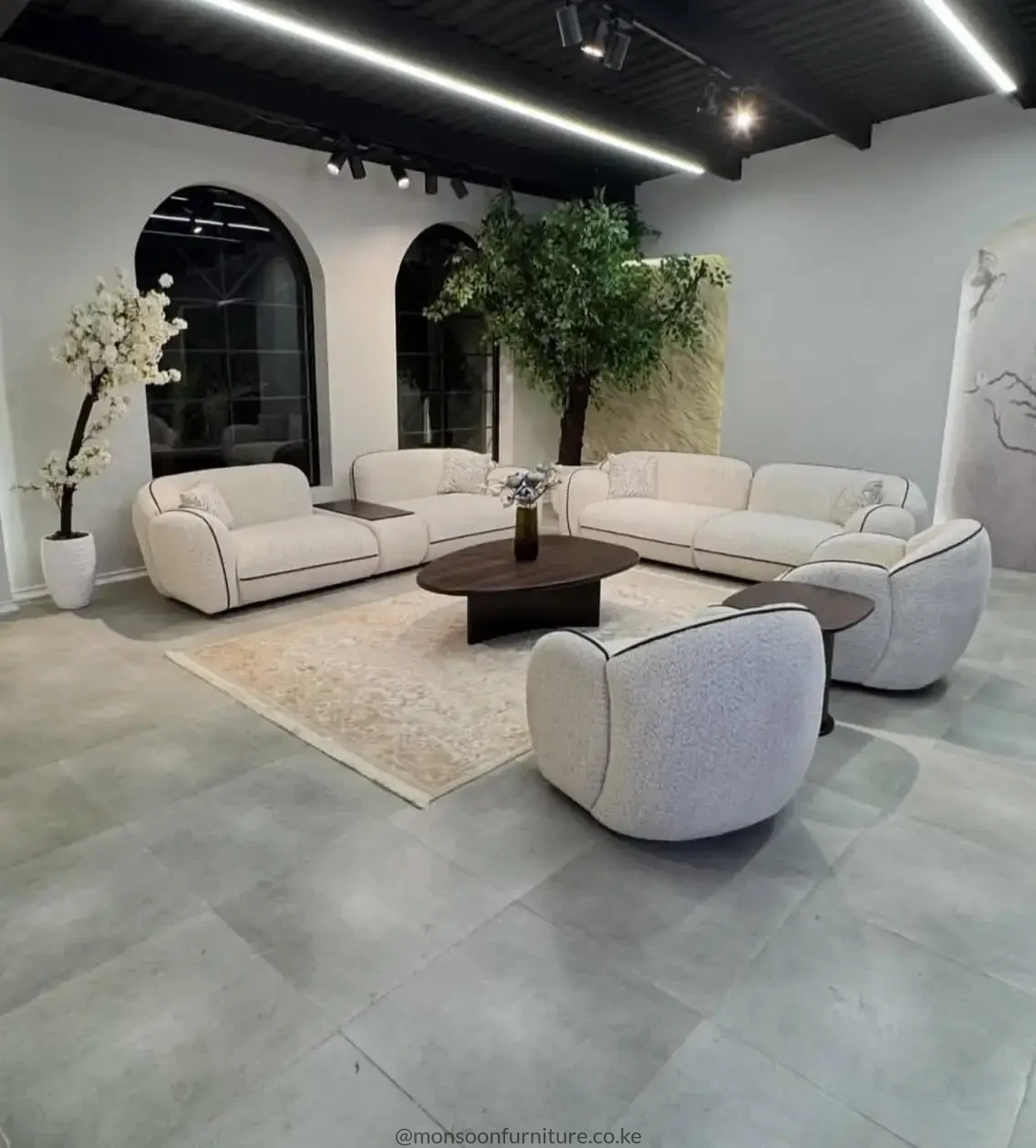 Ivory Bouclé 3 Seater Curved Sofa - Image 2