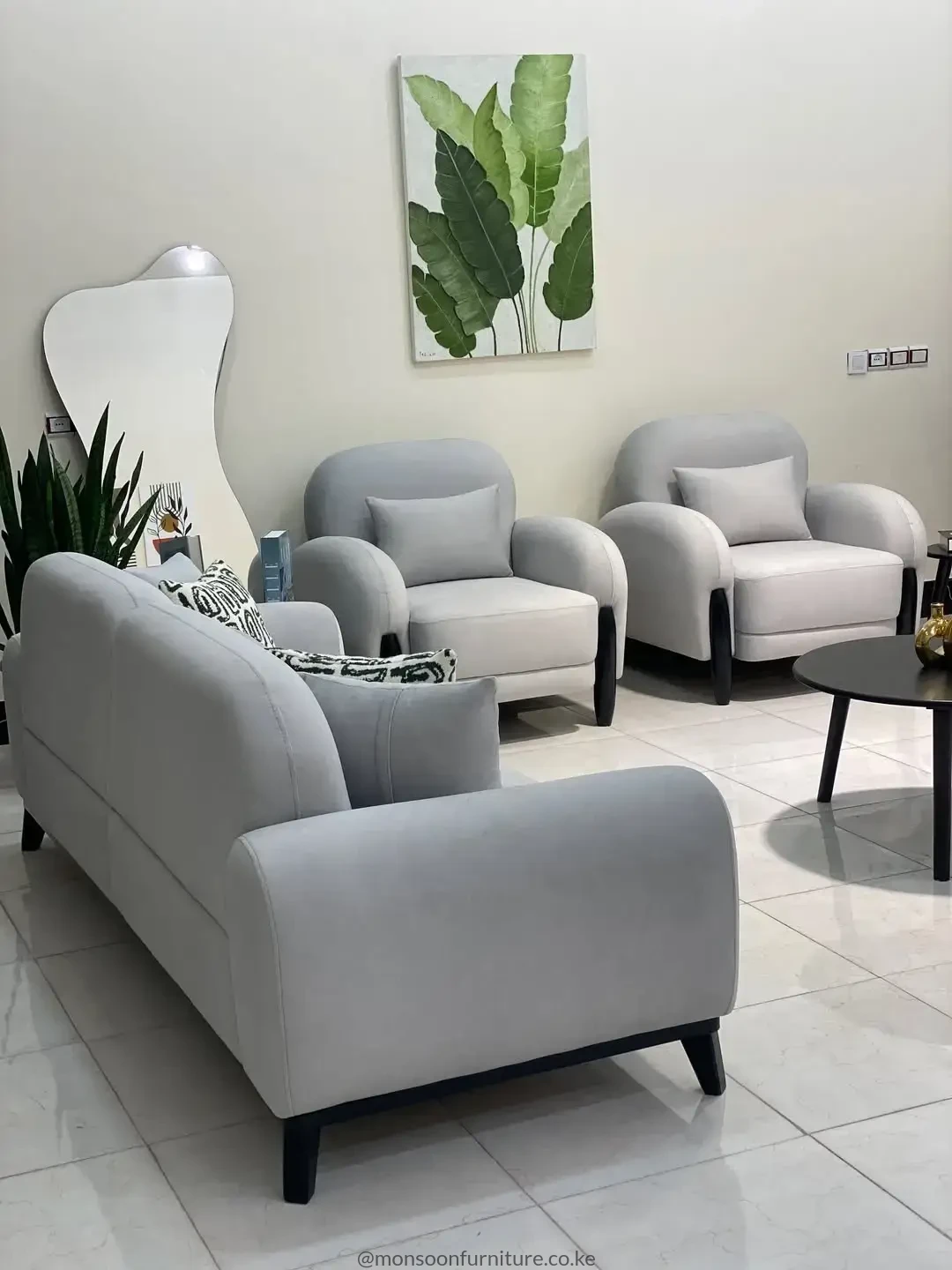 Light Grey Modern 3 Seater Sofa - Image 2