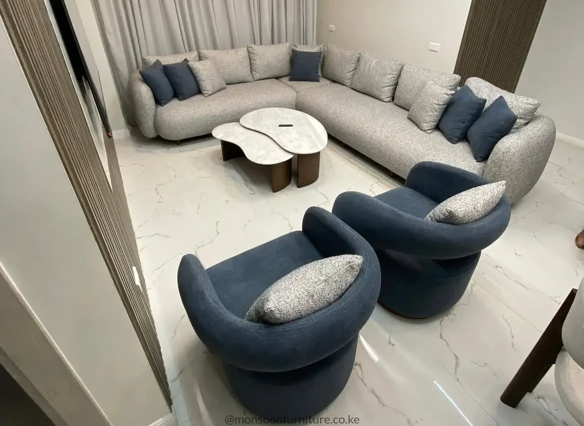 Light Grey Rounded Corner Sectional Sofa Kenya - Image 2