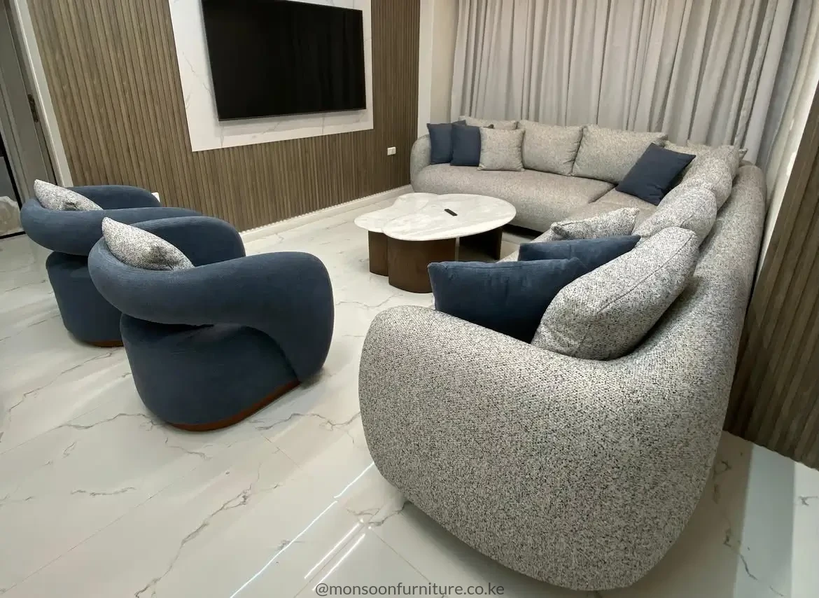 Light Grey Rounded Corner Sectional Sofa Kenya - Image 3