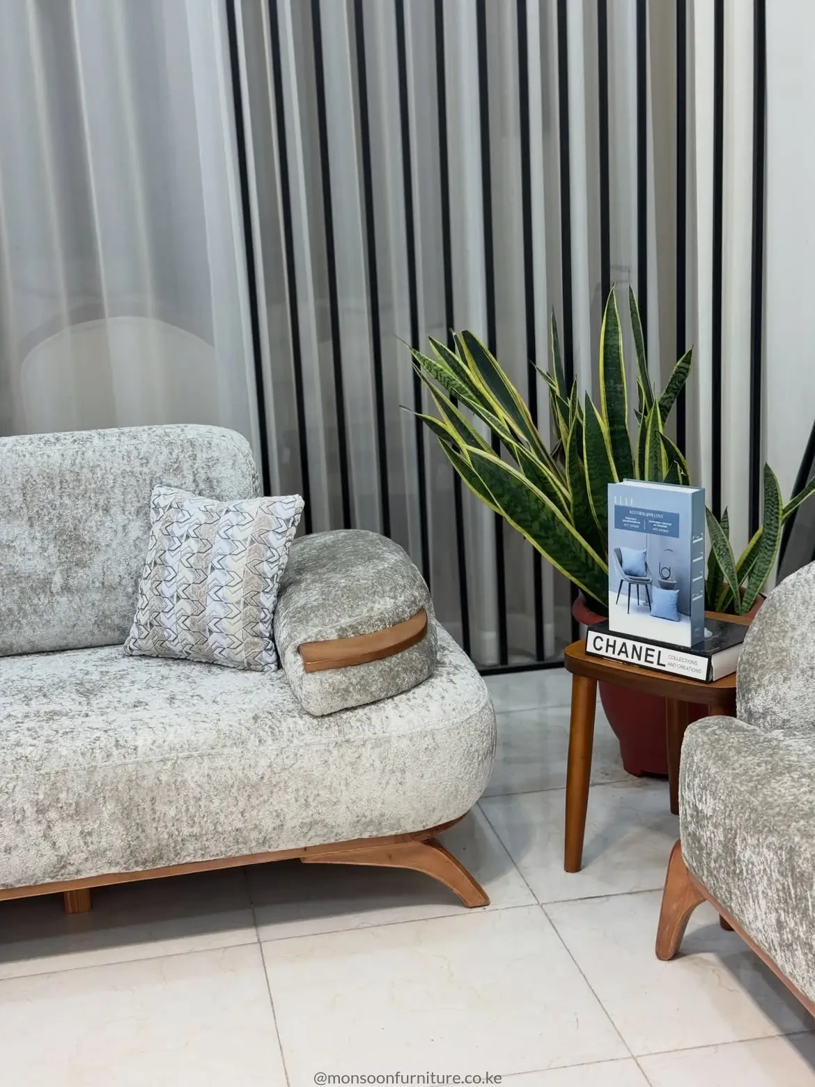 Light Grey Textured Wood-Tone Accent Sofa Kenya - Image 2