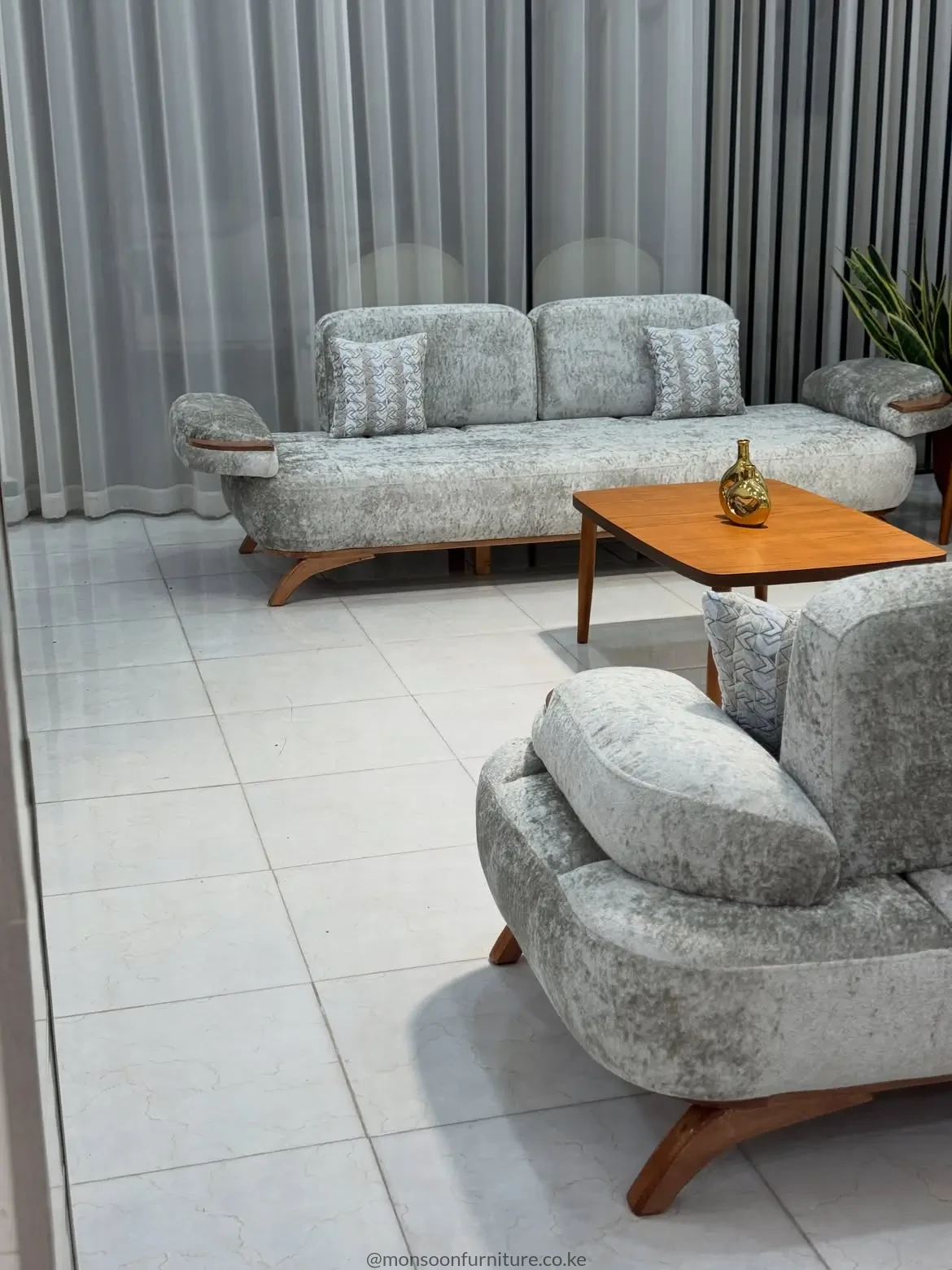 Light Grey Textured Wood-Tone Accent Sofa Kenya - Image 3