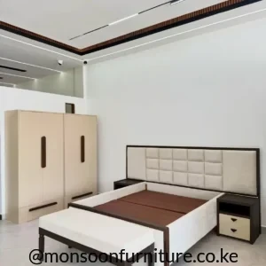 Luxury cream upholstered bedroom set with 4-door wardrobe Kenya
