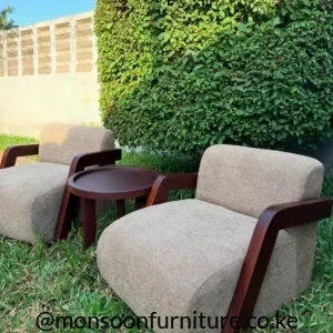 Modern beige lounge chair set with solid wood side table Kenya