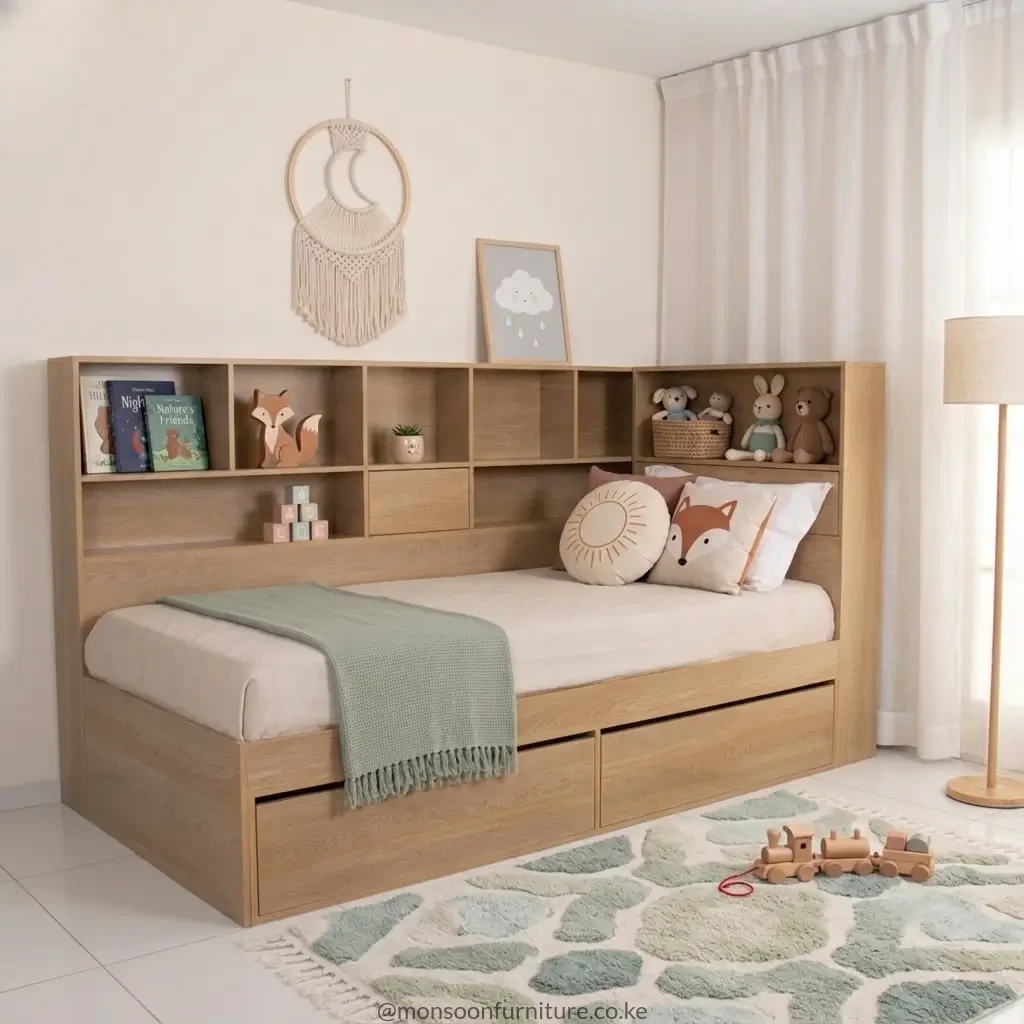 Pine Drawer Bed with Storage Headboard Kenya - Image 2