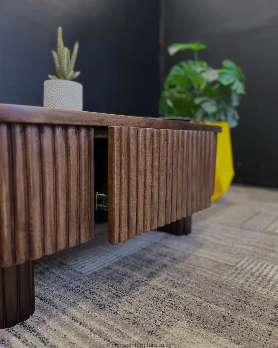 Walnut Fluted Coffee Table with Storage Kenya - Image 2