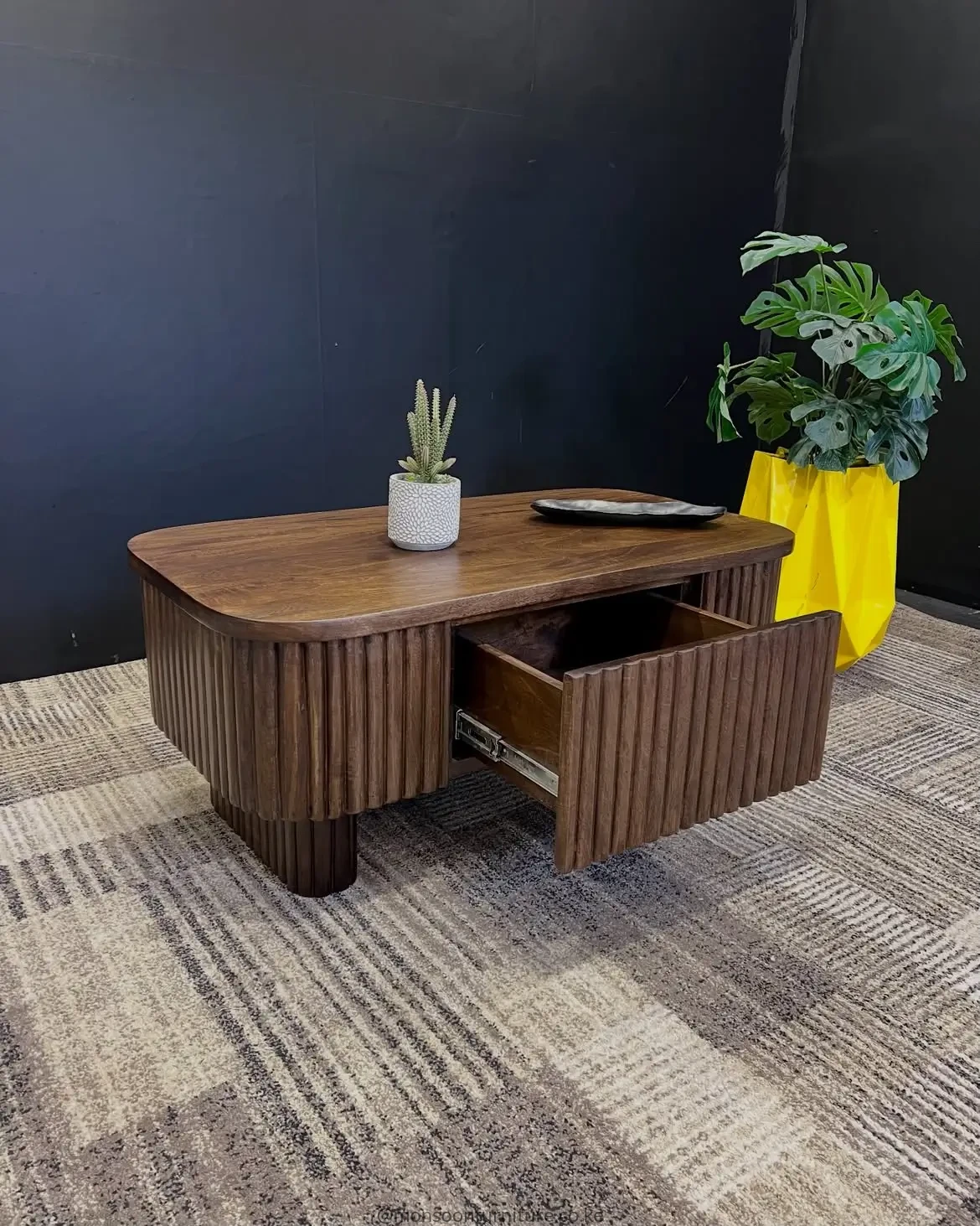 Walnut Fluted Coffee Table with Storage Kenya - Image 3