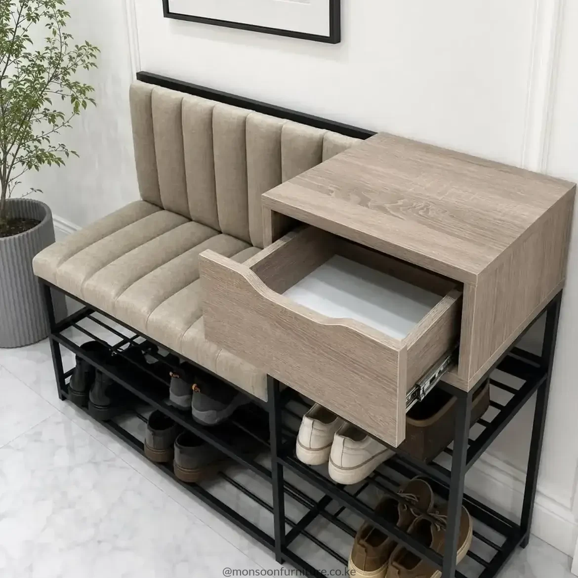Storage Bench with Shoe Rack & Drawer Kenya - Image 2