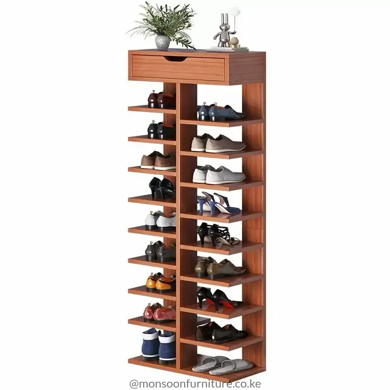 Tall Open Shoe Rack with Drawer Kenya - Image 2
