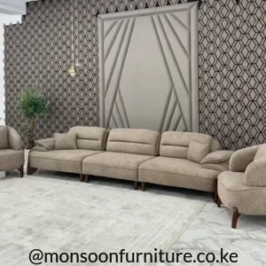 Taupe modular five-seater sofa set with matching lounge chairs for modern homes in Kenya